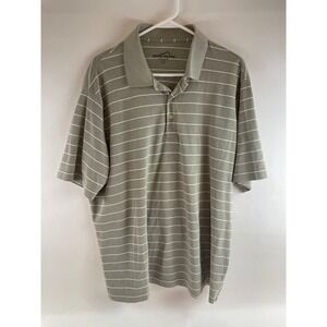 Eddie Bauer Polo Shirt Men's Size XL Tan White Striped Short Sleeve